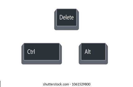 Control (Ctrl), alternate (Alt) and delete computer key button vector isolated on white background. Ctrl+Alt+Del used to interrupt a function. eps.10.