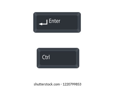 Control (Ctrl), and Enter computer key button isolated on white background. Ctrl+Enter for Insert a page break. Vector illustration.