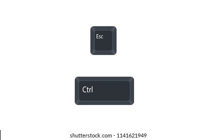 Control (Ctrl) and Escape computer key button vector isolated on white background. Ctrl+Esc for open the START menu.