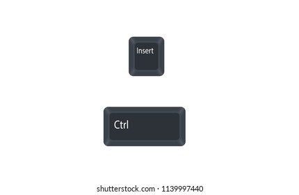 Control (Ctrl) and Insert computer key button vector isolated on white background. Ctrl+Ins use for copy the selection into the clipboard.