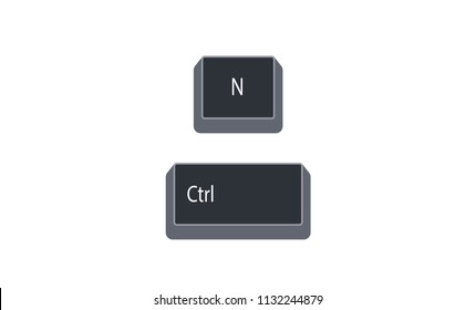 Control (Ctrl) and N computer key button vector isolated on white background. Ctrl+N for create a new or blank document in some software programs.