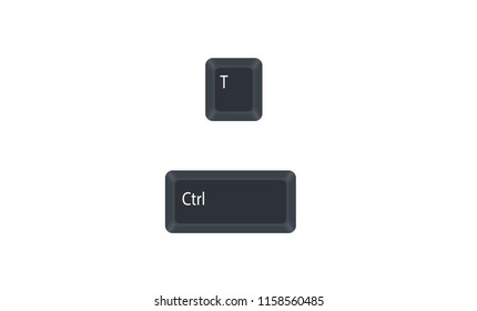 Control (Ctrl) and T computer key button vector isolated on white background. Ctrl+T for open a new tab.