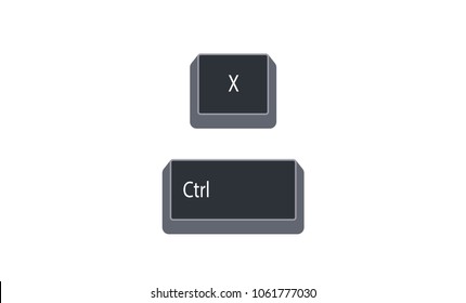 Control (Ctrl) and X computer key button vector isolated on white background. Ctrl+X for cut the selection and store it in the clipboard. eps.10.