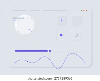 A control dashboard displays a large dial, buttons for increasing and decreasing values, and a slider for adjusting parameters. This setup shows a basic user interface for a system.