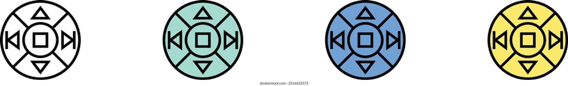Icono del dispositivo de control. Esquema, diseño de estilo verde, azul y amarillo aislado sobre fondo blanco
