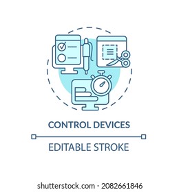 Control devices blue concept icon. Surveillance to track work performance. Employee monitoring abstract idea thin line illustration. Vector isolated outline color drawing. Editable stroke