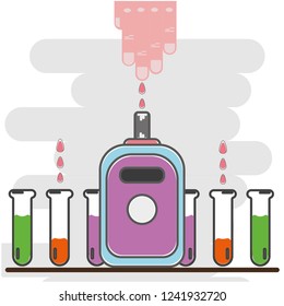 Control of diabetes. Using a blood glucose meter. Flat icon.