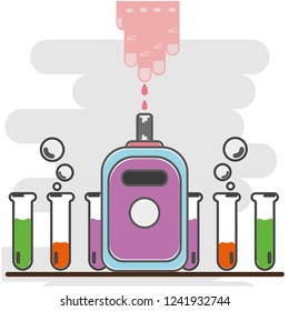 Control of diabetes. Using a blood glucose meter. Flat icon.
