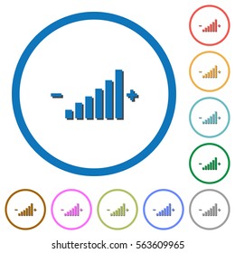 Control element flat color vector icons with shadows in round outlines on white background