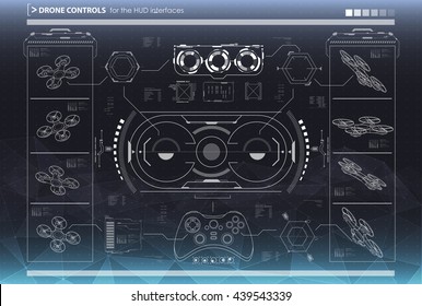 Control elements for the interfaces. HUD UI for drones. Futuristic user interface. Virtual graphic