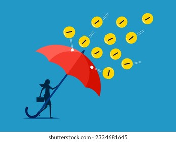 Control emotions. woman protecting herself with big umbrella from negative thoughts 