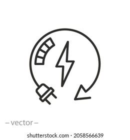 control energy consumption icon, reduction usage electricity, save smart meter, thin line symbol on white background - editable stroke vector illustration