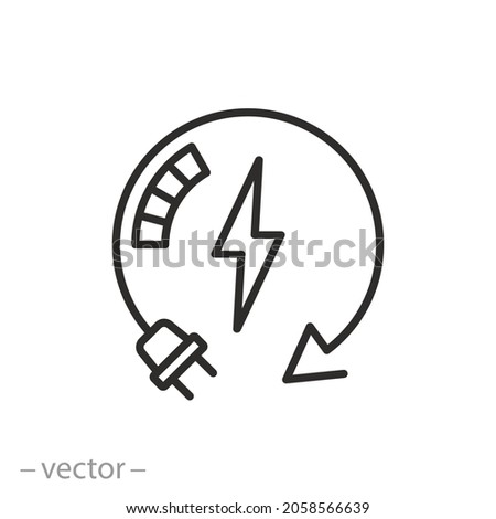 control energy consumption icon, reduction usage electricity, save smart meter, thin line symbol on white background - editable stroke vector illustration