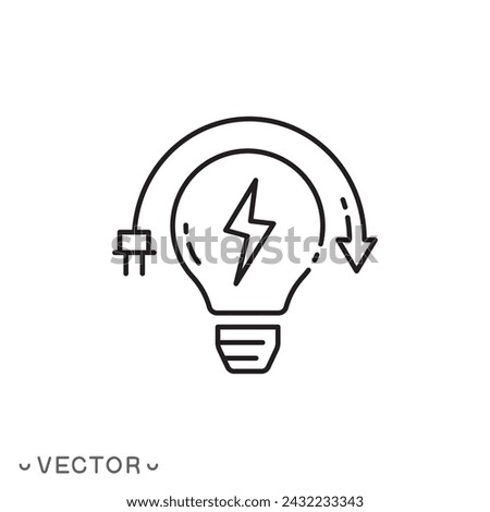 control energy consumption icon, reduction usage electricity, save smart energy light bulb, thin line symbol isolated on white background, editable stroke eps 10 vector illustration