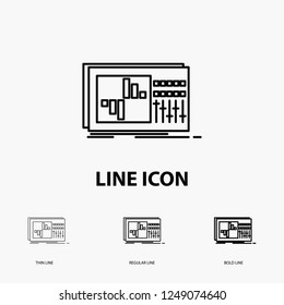 control, equalizer, equalization, sound, studio Icon in Thin, Regular and Bold Line Style. Vector illustration