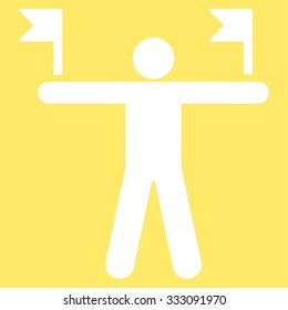 Control Flags vector icon. Style is flat white symbol, rounded angles, yellow background.