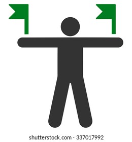 Control Flags vector icon. Style is flat bicolor green and gray symbol, rounded angles, white background.