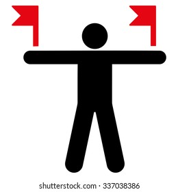 Control Flags vector icon. Style is flat bicolor intensive red and black symbol, rounded angles, white background.