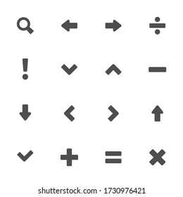 Control flat icons in gray. Set of 16 pieces.
