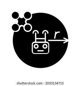 Control flight radius black glyph manual label icon. Drone range capability. Controller signal. Silhouette symbol on white space. Vector isolated illustration for product use instructions