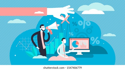 Control freak vector illustration. Flat tiny office behavior persons concept. Lack of constructive criticism and personality disorder characterized by undermining colleagues. Psychology slang term.