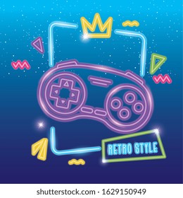 control game nineties style neon light vector illustration design