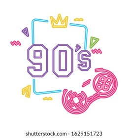 control game nineties style neon light vector illustration design