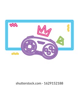 control game nineties style neon light vector illustration design