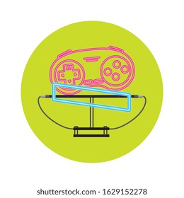 control game nineties style neon light vector illustration design