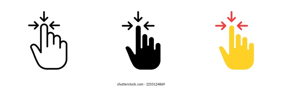 Control gestures set icon. hand, finger, touch screen, tap with two fingers, press, push, swipe, arrow. Technology concept. Vector icon in line, black and colorful style on white background