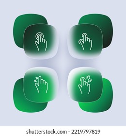 Control gestures set icon. Touch screen, hand, finger, double tap, swipe, scroll, press, push, arrow, loading, hourglass. Technology concept. Glassmorphism style. Vector line icon for Business.