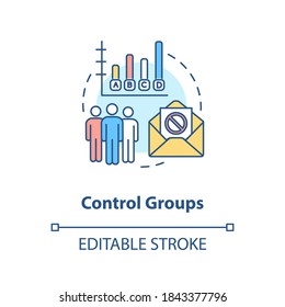 Control groups concept icon. Measurement marketing campaign impact idea thin line illustration. Digital marketing strategies. Analytics. Vector isolated outline RGB color drawing. Editable stroke