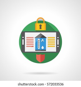 Control of home appliances with tablet. Round detailed flat color icon