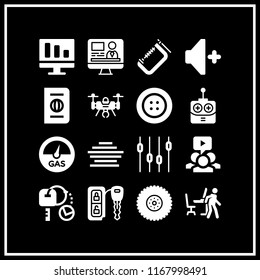 control icon. 16 control vector set. levels, remote control, video player and pause icons for web and design about control theme