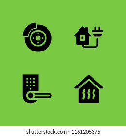 control icon. 4 control set with smart home, brake, smart lock and heating vector icons for web and mobile app