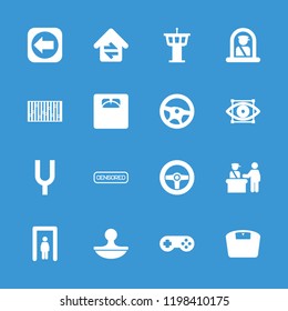 Control icon. collection of 16 control filled icons such as metal gate detector, airport officer, airport tower, wheel. editable control icons for web and mobile.