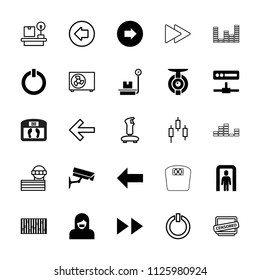 Control icon. collection of 25 control filled and outline icons such as arrow right, switch off, spy camera, security camera. editable control icons for web and mobile.