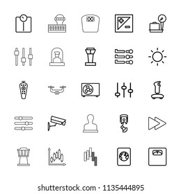 Control icon. collection of 25 control outline icons such as airport tower, luggage weight, adjust, joystick, floor scale. editable control icons for web and mobile.