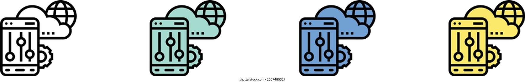 control icon. Outline, Green, Blue and Yellow Style Design Isolated On White Background