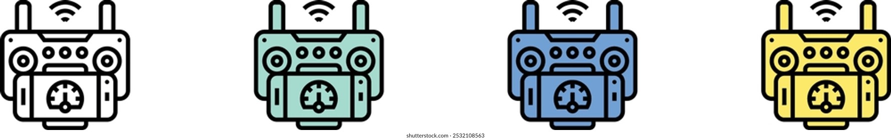 control icon. Outline, Green, Blue and Yellow Style Design Isolated On White Background