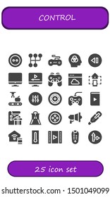 control icon set. 25 filled control icons.  Simple modern icons about  - Button, Gearshift, Joystick, Intelligence, Skip, Screen, Gamepad, Cloud, Smart home, Mechanical arm, Controller