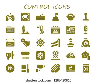 control icon set. 30 filled control icons. Simple modern icons about  - Gamepad, Eye scan, Keyboard, Joystick, Robot, Recorder, Thermometer, Speed, Traffic light, Satisfied, Wheel