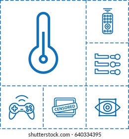 Control icon. set of 6 control outline icons such as censored, temperature, remote control, joystick, eye scan