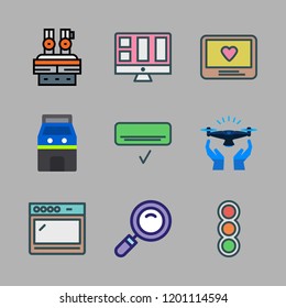 control icon set. vector set about industrial robot, arcade, loupe and traffic lights icons set.