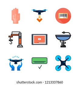 control icon set. vector set about air conditioner, industrial robot, drone and wired gloves icons set.