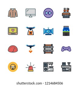 control icon set. vector set about arcade, siren, drone and industrial robot icons set.