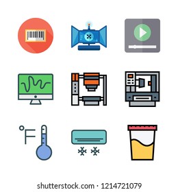 control icon set. vector set about thermometer, monitor, industrial robot and air conditioner icons set.