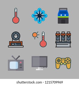 control icon set. vector set about gamepad, monitor, television and drone icons set.
