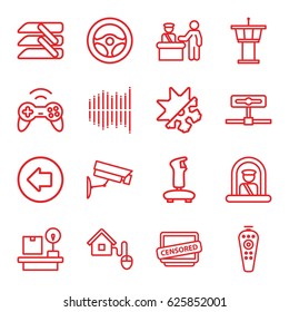 Control icons set. set of 16 control outline icons such as airport officer, arrow left, airport tower, lugagge weight, censored, equalizer, blinds, smart home