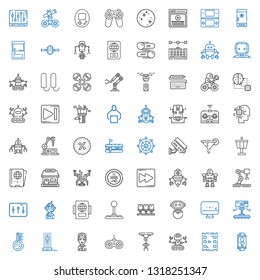 control icons set. Collection of control with passport, video player, robot, industrial robot, gamepad, pilot, hologram, thermometer, screen. Editable and scalable control icons.